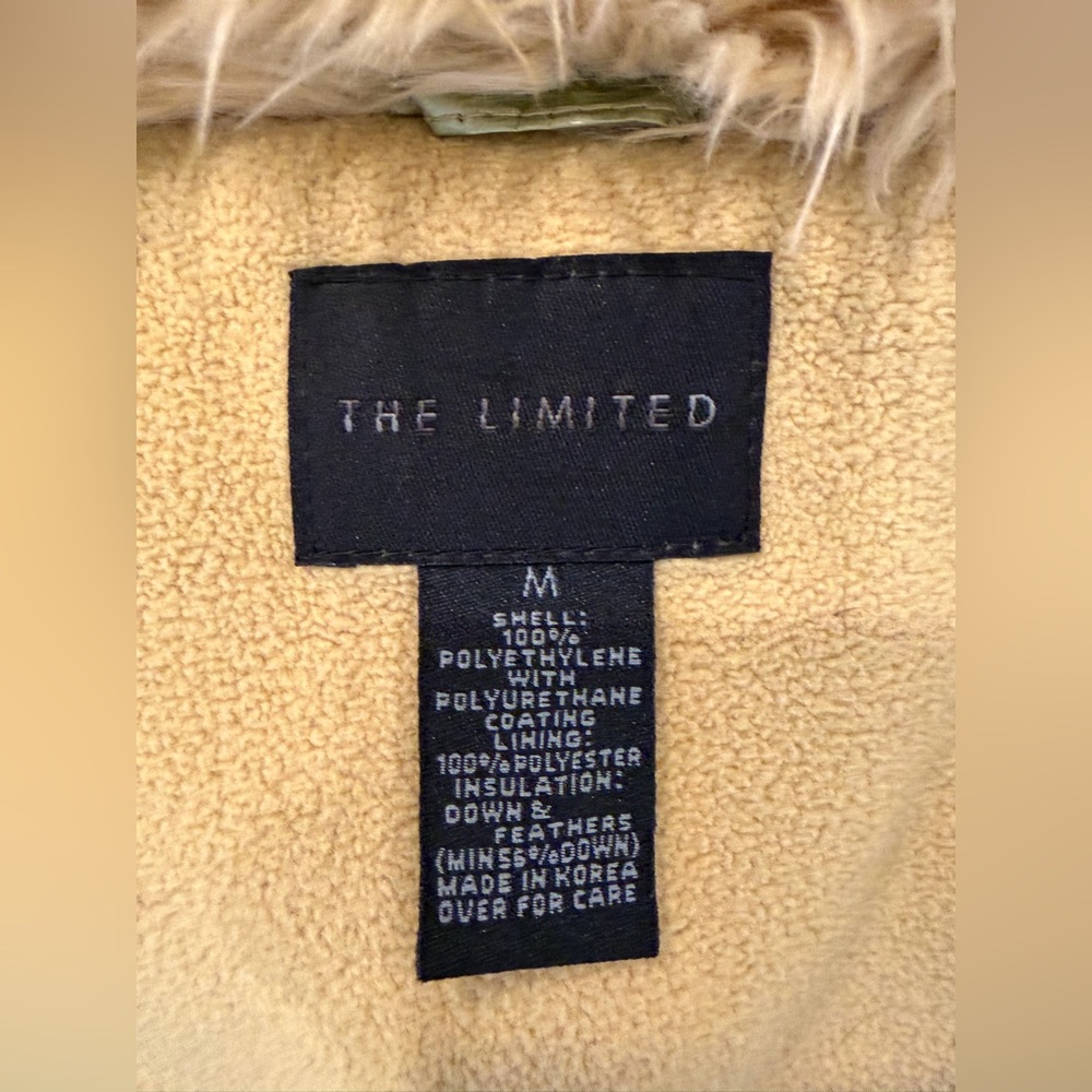 The Limited Down Puffer Liquid Green Gold Metallic Shimmer Jacket Fur Hood - Picture 16 of 16